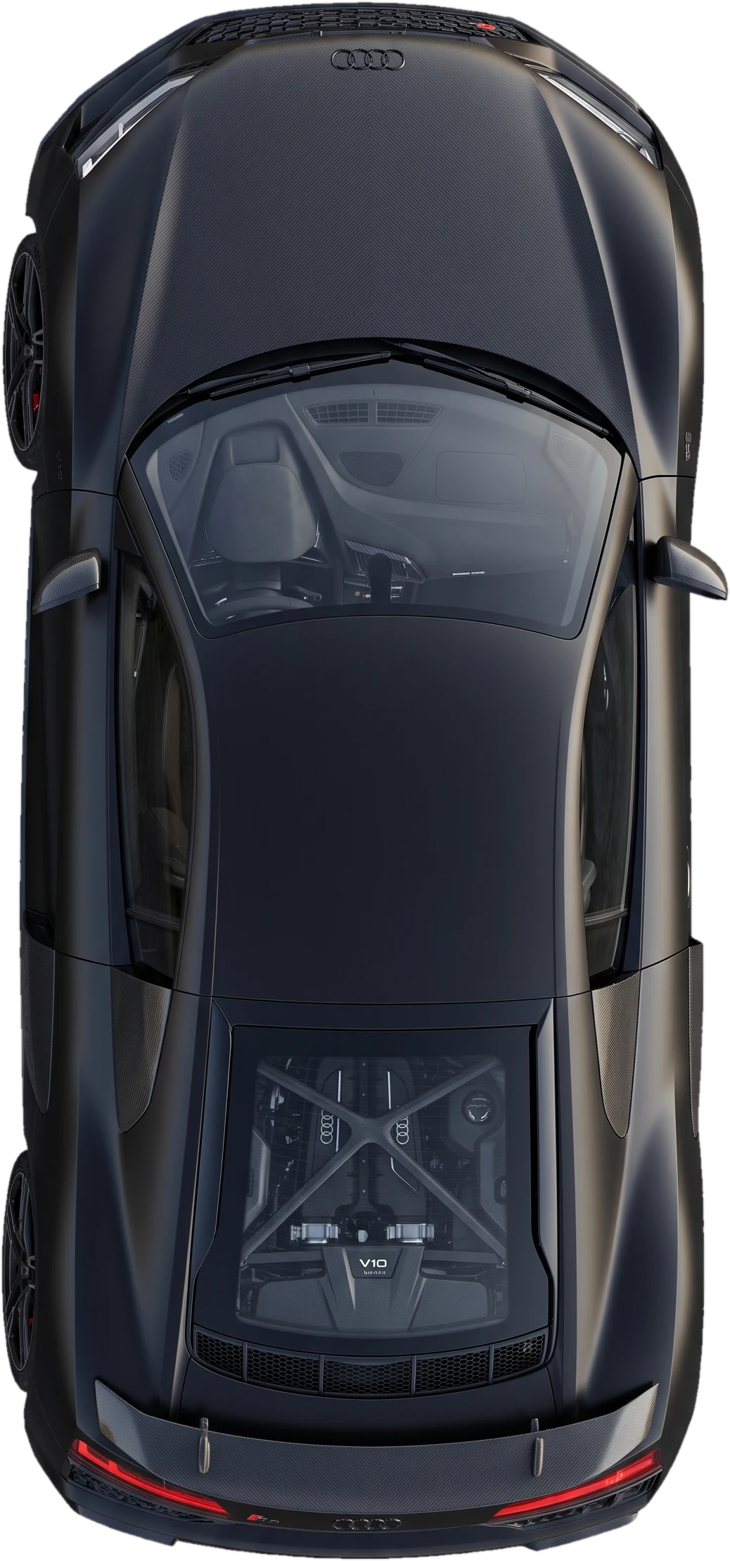 Top-down view of a freshly detailed black Audi R8